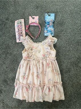 Girls' Floral Ruffle Dress - Light Pink